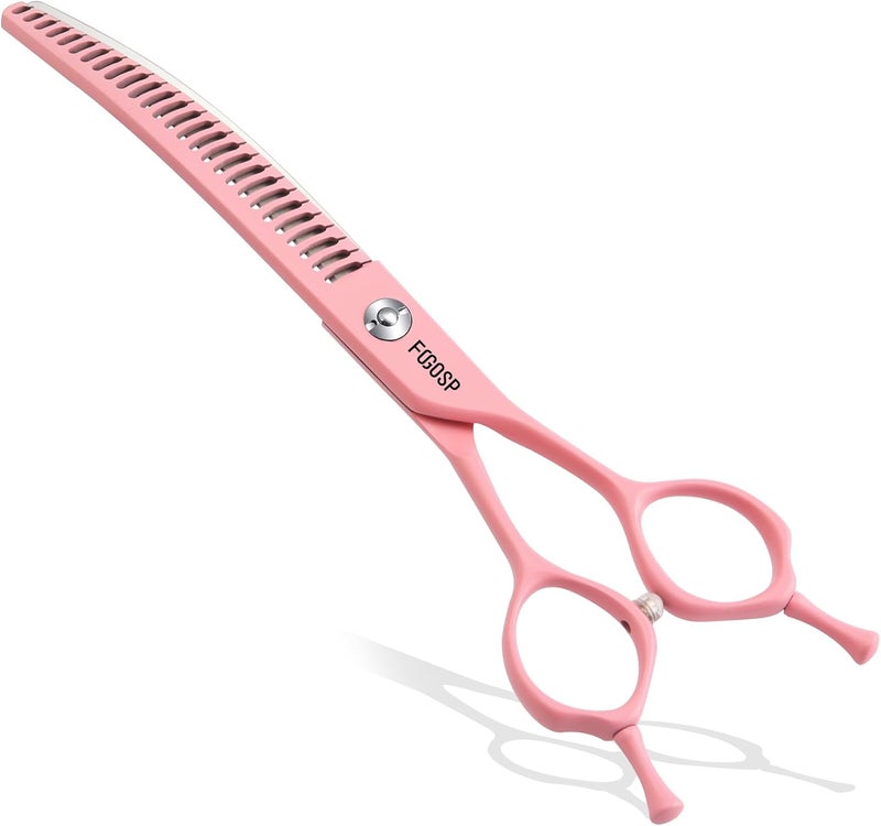 FOGOSP Curved Chunkers Dog Grooming Scissors 7" Macarone Series Professional Pet Grooming Shears for Dogs Pets Japan 440C Stainless Steel Sharp & Durable(Pink, 27Teeth Curved Thinners) - Image 1